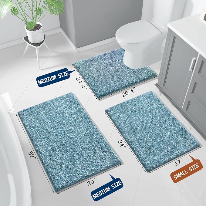 Yimobra Toilet Rugs U Shaped Washable, Soft Absorbent Microfiber Bathroom Rugs, Non Slip Quick Drying Shaggy Bath Mat,Contour Bathroom Mats for Toilet Base, Home Essentials,24x20,Denim Blue