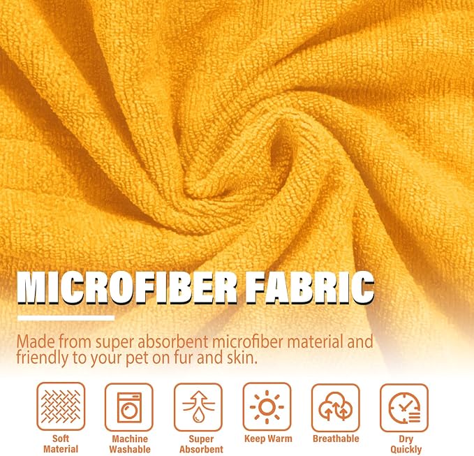 Dog Robe - Fast Drying Towel - Microfiber Super Absorbent Pet Bathrobe, Adjustable Collar & Belly Strap (Yellow, Small)