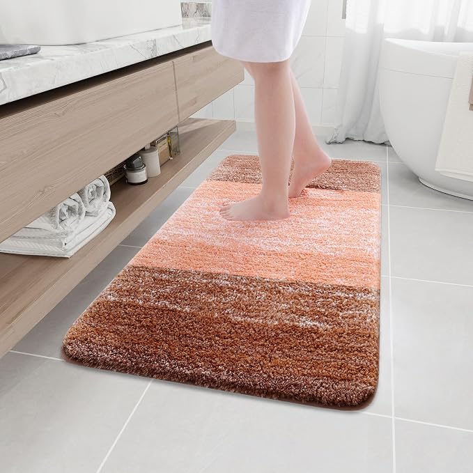 Arotive Microfiber Bathroom Rugs, Shaggy Soft and Absorbent Bath Rug, Thick Plush Machine Washable Dry Bath Mats for Bathroom, Tub and Shower, 44x24, Orange, Rectangular
