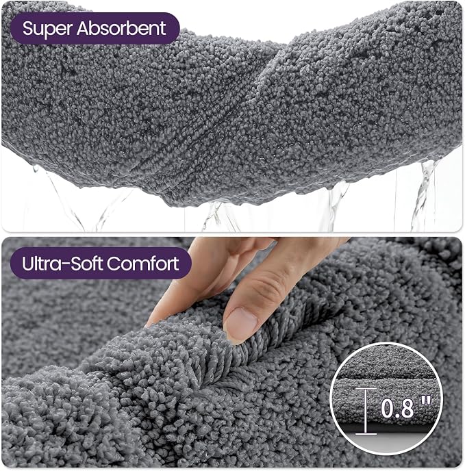 DEXI Bathroom Rug 43x24, Non Slip Washable Bath Mat for Shower Floor, Extra Large Absorbent Soft Bathmat with Rubber Backing, Quick Dry Microfiber Carpet, Grey