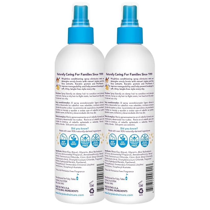 Fairy Tales Tangle Tamer Static Free Detangling Spray - Detangler Spray for Kids - Paraben Free, Sulfate Free, Gluten Free, Nut Free - 12 oz (2 pack)