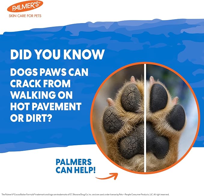 Palmer's for Pets Cocoa Butter Paw Pad and Nose Balm for Dogs, Fragrance Free Dog Skin Soother with Vitamin E for Dry Paws and Noses, Plant Based Formula, 3.5 Oz