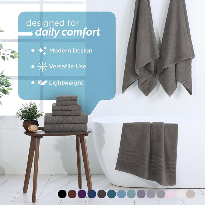 Martex Ultimate Performance 6-Piece Towel Set, Eiffel Tower | 100% Cotton, Supersoft & Absorbent, Low-Linting, Easy Care, Versatile, 2 Bath Towels, 2 Hand Towels, 2 Wash Cloths