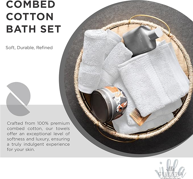 10-Piece 100% Cotton Towel Set, 2 Bath Towels, 4 Hand Towels, 4 Wash Cloth, Quick-Dry, White