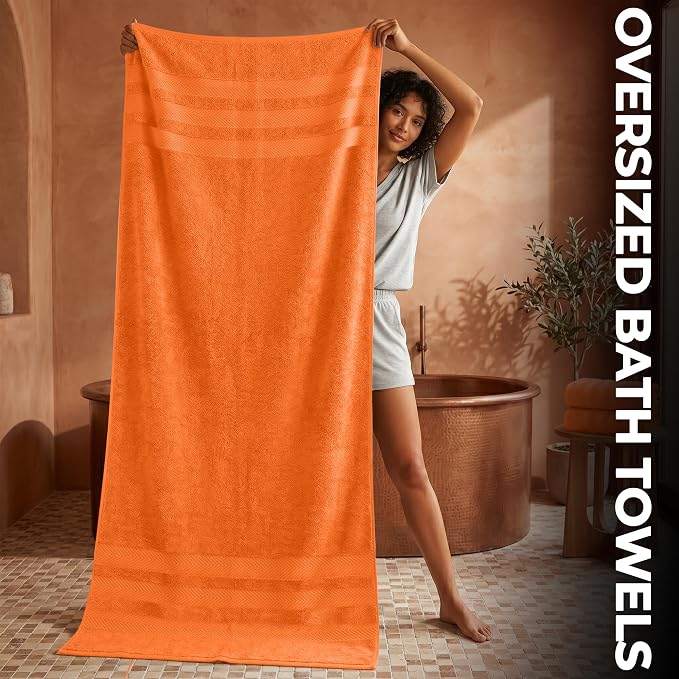 RIVERSIDE Pack of 2 Extra Large Bath Sheets 35 x 70 Inches, 100% Ring Spun Cotton, Hotel Quality, Oversized Bath Towels, Super Soft, Highly Absorbent & Quicker to Dry, Orange