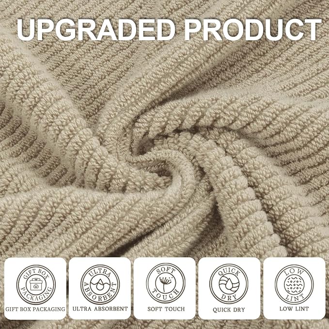 VOOVA & MOVAS Dark Beige Towels for Bathroom - 100% Cotton | Quick Dry | Soft | Thick, 3 Piece Towel Set, 1 Large Bath 30" x 56", 1 Hand 18" x 28",1 Wash Cloth 13" x 13", Bathroom Essentials,Dark Tan
