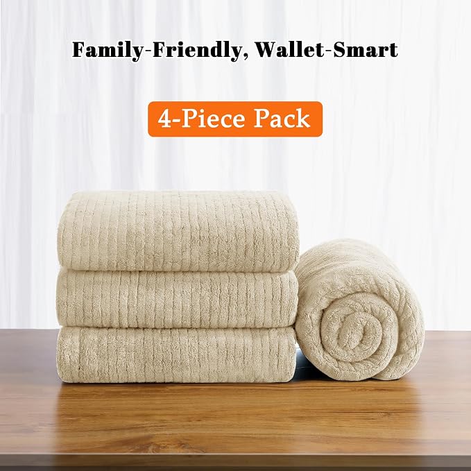 Bath Towels Set of 4 Extra Large 35 x 70 Inches,Luxury Thick High Absorbent and Quick Dry Bath Sheet,Ultra Soft Microfiber,Bathroom,Beach,Yoga,Sport,SPA,Fitness (Beige)