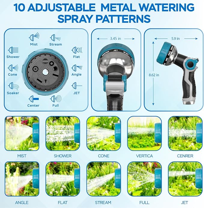 Heavy Duty Garden Hose Nozzle - 10 Spray Patterns, Thumb Control Water Pressure, Semi-Metal Construction Ergonomic Anti-Slip Handle, hose nozzle for Watering Plants, Car Wash, Pet Shower