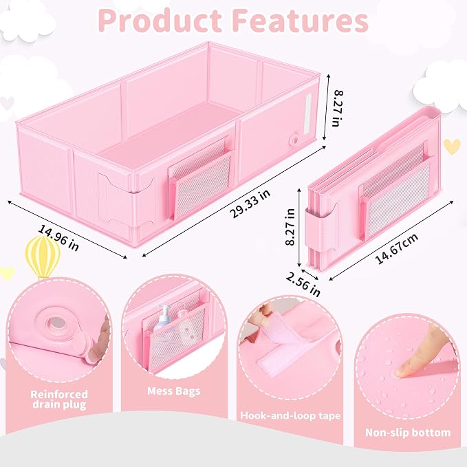 Foldable Baby Bathtub, Converts Shower to Tub, 2-in-1 Portable Toddler Tub with Rinse Cup, No Assembly Easy to Clean, Space-Saving Collapsible Baby Bath Tub for Small Bathroom, Travel & Camping, 6M-5Y