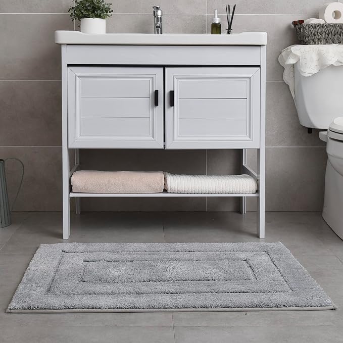 GRANNY SAYS Gray Bathroom Rugs, Bath Mats for Bathroom Non-Slip, Super Soft and Water Absorbent, Microfiber Bath Rugs, Machine Wash Dry, Large Bath Rugs for Bath Floor, Tub and Shower 36" x 24"