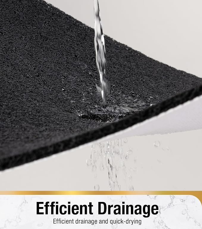 HITSLAM Shower Mat, 32 x 24 Inch Non Slip Bath Mat for Tub, Soft PVC Loofah Bathtub Mats with Drain Holes, Quick Drying Bathroom Stall Floor Mat, Bathroom Accessories Without Suction Cup, Black