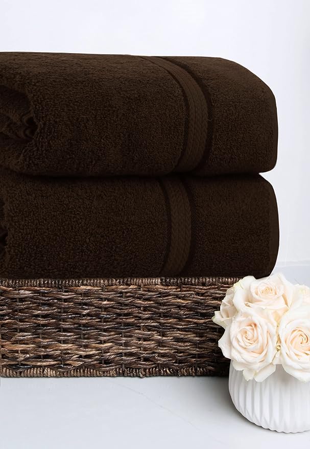 COTTON CRAFT Ultra Soft Bath Sheets - 2 Pack - 35 x 70 - Absorbent Quick Dry Everyday Luxury Hotel Bathroom Spa Gym Shower Beach Pool Travel Dorm - 100% Cotton - 580 GSM - Easy Care - Chocolate Brown