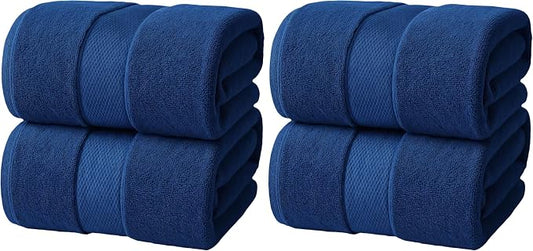 Infinitee Xclusives Jumbo Bath Sheets Towels for Adults – 600 GSM (35X70 Inches)– 100% Ring Spun Cotton, Soft and Absorbent Large Bath Towels for Bathroom (Tranquil Navy) (Pack of 2)