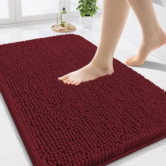 Arotive Bathroom Rugs 24x16, Extra Soft Absorbent Shaggy Chenille Bath Rugs, Machine Washable Rubber Backing Bath Mats for Bathroom Floor Tub and Shower, Home Decor Accessories, Burgundy