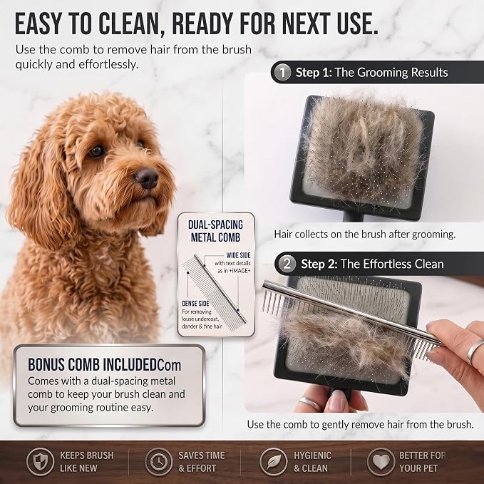Wooden Long Pin Slicker Brush for Dogs, Doodles, Poodles, Long Hair | Grooming, Detangling, and Fluffing for Wavy and Curly Hair—Designed for Heavy, Thick Coats to Prevent Matting at Home