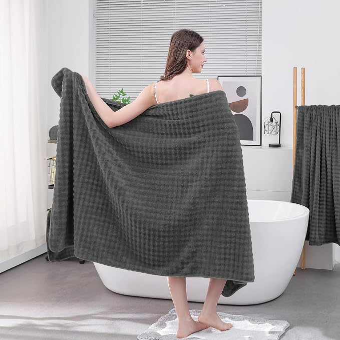 KBY Bath Towels Set of 2, Extra Large Bath Sheets 40X80 Inches,Quick Dry, Ultra Soft & Super Absorbent Oversized Bathroom Towel Sets for Adults, Gym, Spa, Pool & Hotel（Charcoal Gray）