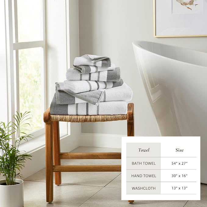 Great Bay Home Decorative Bath Towel Set - Luxury Cotton 6 Piece Towel Set - Luxurious, Ultra-Soft, Durable Towels for Bathroom Decor (Dark Grey/Light Grey)