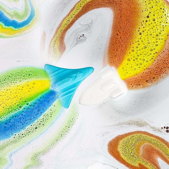 Space Rocket Bath Bombs for Kids Boys, 4 XL Natural & Organic Kid Bath Bombs with Surprise Color Inside, Rainbow Bath Bomb for Kids Bubble Bath, Halloween Christmas Birthday Gifts for Men