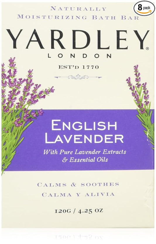 Yardley London English Lavender with Essential Oils Soap Bar, 4.25 oz Bar (Pack of 8)