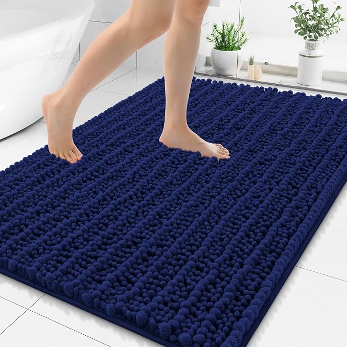 Smiry Bathroom Rugs Mat 59x35, Extra Soft Absorbent Chenille Bath Rugs, Non Slip Rubber Backing Machine Washable Quick Dry Bath Mats for Bathroom Floor, Tub, Shower, Home Decor Accessories, Navy Blue