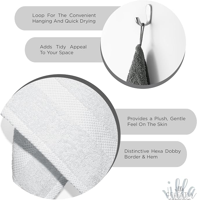 10-Piece 100% Cotton Towel Set, 2 Bath Towels, 4 Hand Towels, 4 Wash Cloth, Quick-Dry, White