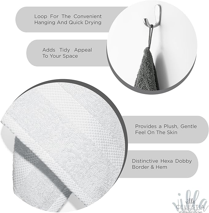 18-Piece 100% Cotton Towel Set, 4 Bath Towels, 6 Hand Towels, 8 Wash Cloth, Quick-Dry, White