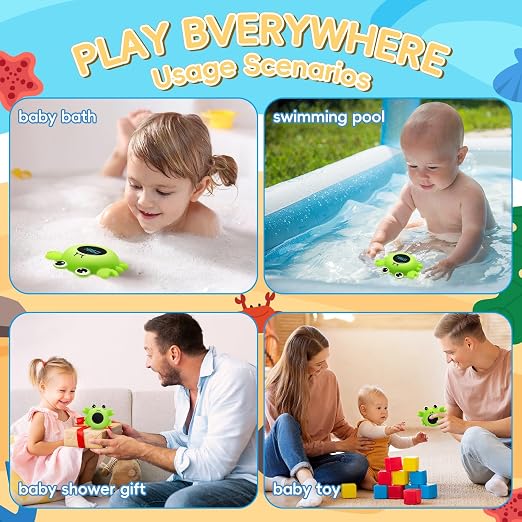 b&h Baby Bath Thermometer - Instant Read, Digital Water & Room Temp Reader, Safety Water Sensor for Infants, Color-Coded Alerts, Tub Temperature Monitor, Cute Floating Bath Toy, Crab (Green)