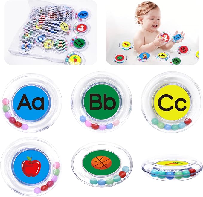 BeneSesqiu 26pcs Letters Floating Alphabet Bath Toys Ring, Mold Free Bathtub Toys Water Pool Toys Set with Mesh Bag for Kids Babies Toddlers Ages 2 3 4 - Preschool ABC Learning Educational Gifts