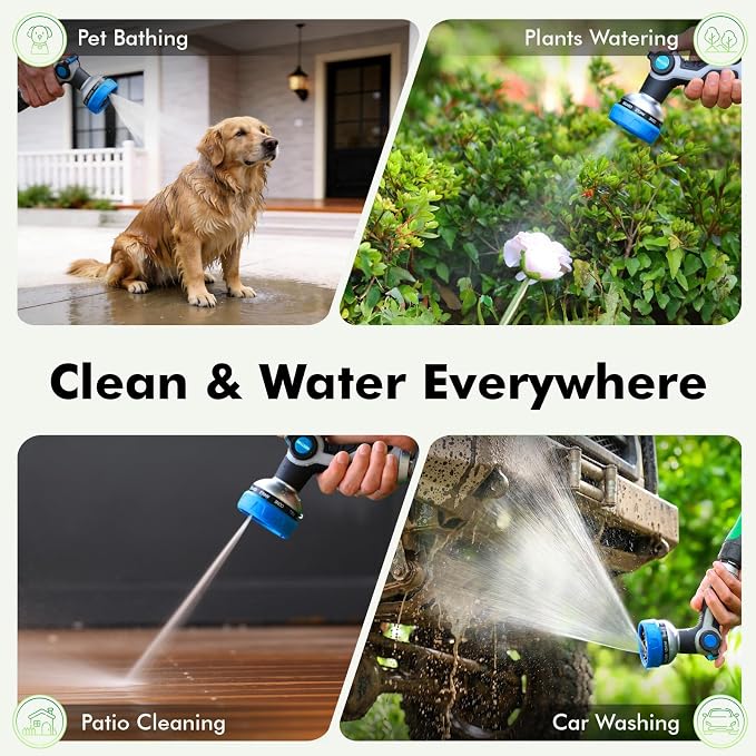 [2 Pack] RESTMO 10-in-1 Water Hose Nozzle, Garden Hose Sprayer with 10 Adjustable Spray Patterns, Easy Thumb Control for Flow Adjustment, Ideal for Watering Plants & Lawns, Washing Cars & Pets, Blue