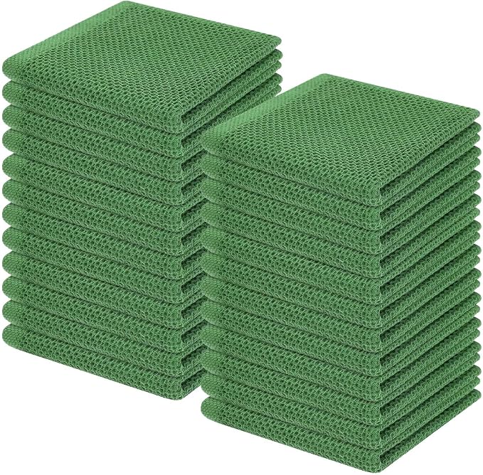 Homaxy 100% Cotton Waffle Weave Kitchen Dish Cloths, Ultra Soft Absorbent Quick Drying Dish Towels, 12 x 12 Inches, 24-Pack, Grass Green