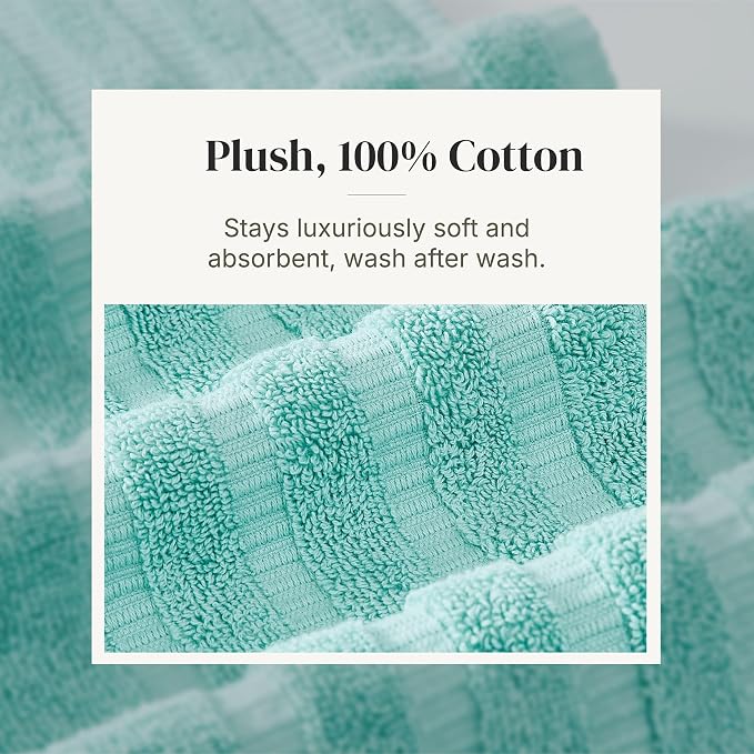 Amrapur Overseas Modern Threads 6 Piece Bath Towel Set – Bathroom Set with 2 Bath Towels, 2 Hand Towels, and 2 Wash Cloths – 100% Cotton, Super Absorbent & Extra Soft – Reversible Natural Vine (Aqua)