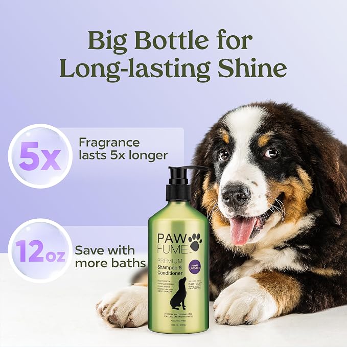 PAWFUME Dog Shedding Shampoo and Conditioner, Royal Lavender, 2-Pack – Nourish & Detangle for Silky Soft Coat – Probiotic, Deep-Cleaning, pH-Balanced – Salon-Quality Shedding Shampoo for Dogs