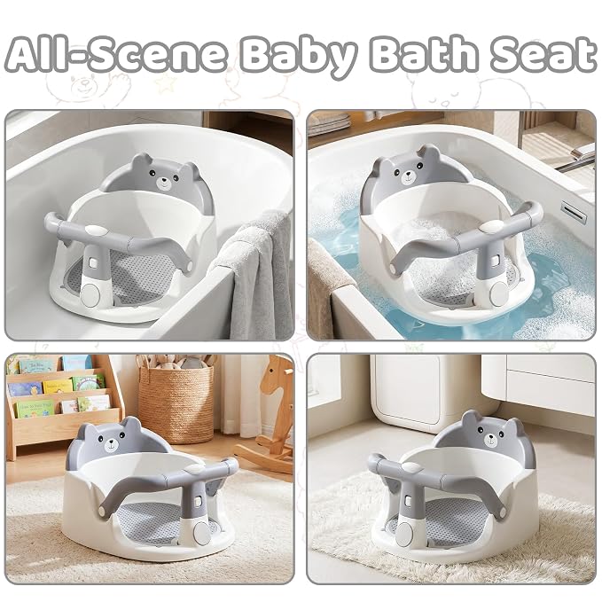 Baby Bath Seat for Babies 6 Months & up Non-Slip Toddler Bath Seats for Sitting Up Infant Bathtub Chair with Suction Cups and Soft Cushion for Baby Shower Tub Seat, Grey