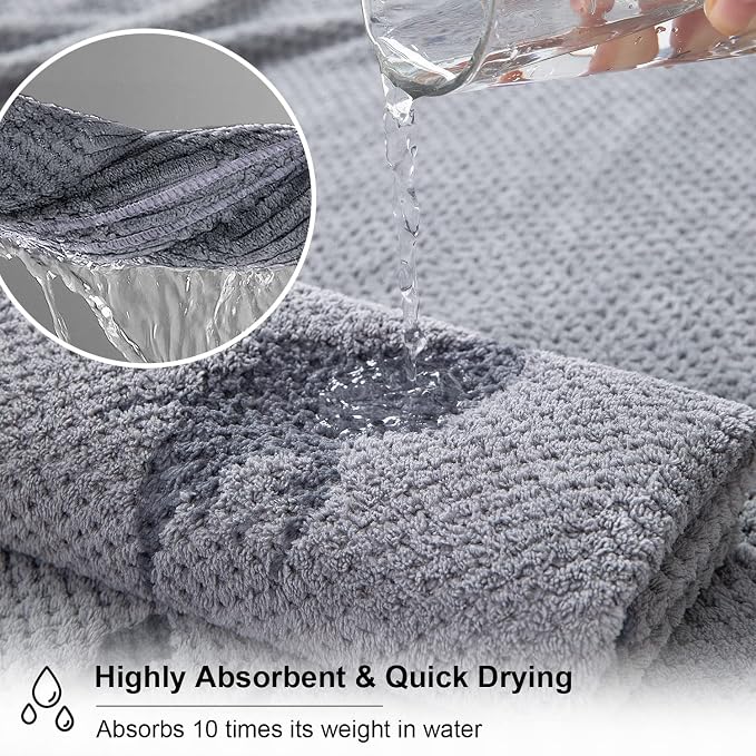 2 Pcs Gray Hand Towel Set 16"x31" Soft Highly Absorbent Quick Dry Bathroom Towels Polyester Plush Towels Set Woven Towels for Bathroom Kitchen Hotel Spa Gym