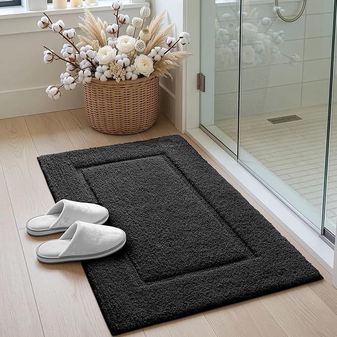 DEXI Bathroom Rugs 43x24, Washable Non Slip Bath Mat for Shower Floor, Absorbent Quick Dry Bathmat with Rubber Backing, Ultra Soft Plush Carpet for Tub, Black