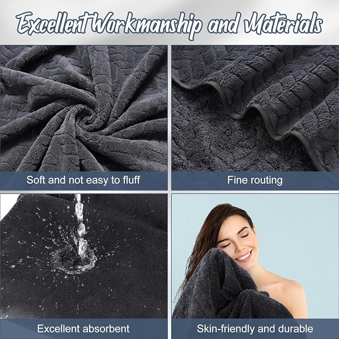 SmoothNovelty 8 Pack Microfiber Bath Towels Bulk 27'' x 60'' Oversized Bath Towel Highly Absorbent Extra Large Shower Sheets Soft Drying for Beach Pool Bathroom Salon Party(Black)