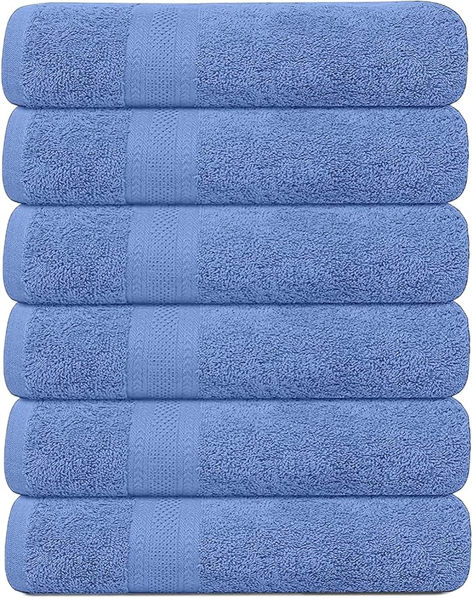 KAHAF COLLECTION 6 Pack Bath Towels Set (27 x 54 Inches) 100% Ring Spun Cotton, Lightweight, Quick Dry, Highly Absorbent Towels (Blue, (27x54) Inches)