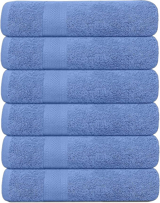 Pack of 6 Bath Towels 27 x 54 Inches, 100% Cotton, Larger & Lighter Weight, Quicker to Dry, Super Soft and Absorbent, Perfect for Bathroom (Blue, Pack of 6 (27''x54''))
