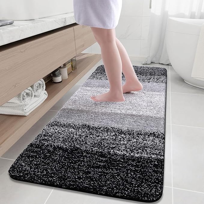 Arotive Microfiber Bathroom Rugs, Shaggy Soft and Absorbent Bath Rug, Thick Plush Machine Washable Dry Bath Mats for Bathroom, Tub and Shower, 59x35, Black, Rectangular
