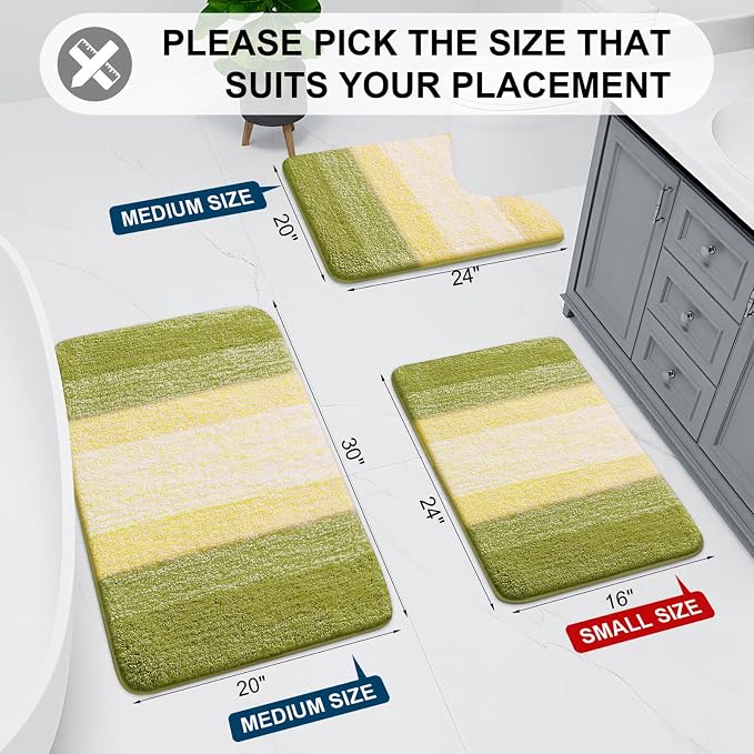 Arotive Microfiber Bathroom Rugs, Shaggy Soft and Absorbent Bath Rug, Thick Plush Machine Washable Dry Bath Mats for Bathroom, Tub and Shower, 24x16, Olive Green, Rectangular