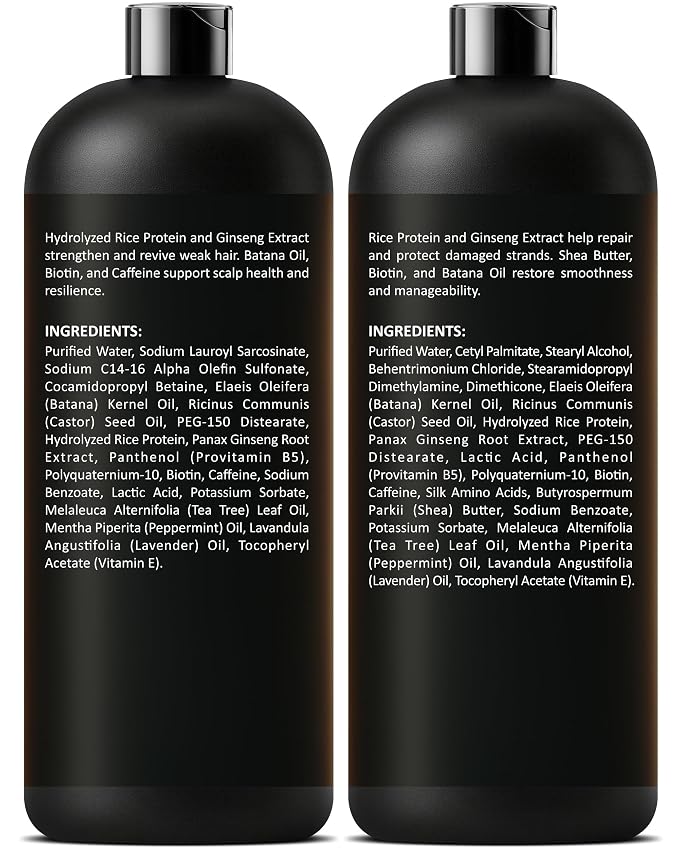 INFINA ESSENTIALS Rice Water Shampoo and Conditioner Set | 16 fl oz Each | with Batana Oil & Ginseng | Rice Shampoo for Repairing Damaged Hair | Strengthening & Thickening Formula