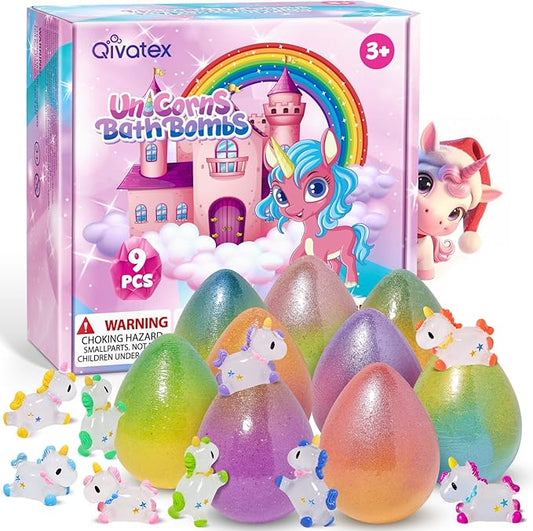 Unicorn Bath Bombs for Girls with Toys Inside, Natural Organic Bath Bombs Gift, Birthday Easter Gifts for Girl, Easter Basket Stuffers Egg Fillers