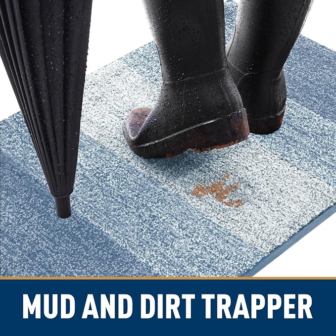 Smiry Dog Door Mat for Muddy Paws, Absorbs Moisture and Dirt, Low-Profile Entryway Mat with Non-Slip Backing, Entry Indoor Outdoor Doormat for Inside Floor (40x32 Inches, Light Blue, Striped)
