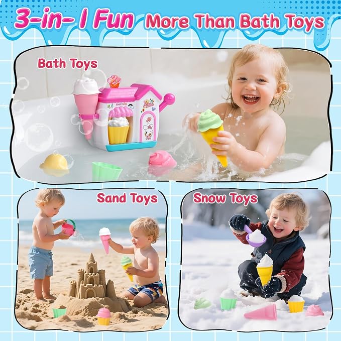 Bath Toys for Kids Ages 4-8 Ice Cream Foam Maker Bubble Pretend Play Cake Set Bath Toys for Toddlers 3-5 Bathtub Water Toy Birthday Gifts for 3 4 5 Year Old Girls Boys