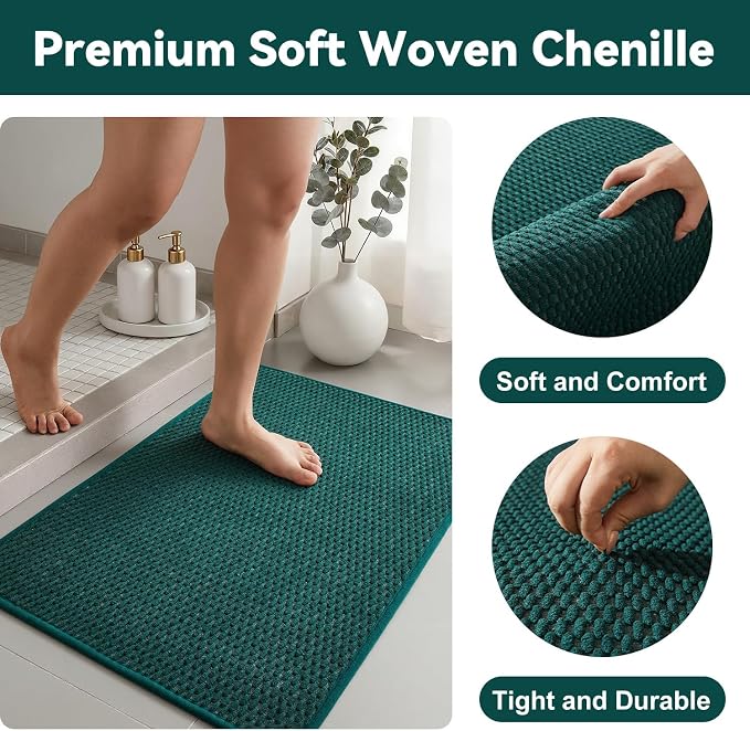 Triohero Bathroom Runner Rug, Long Bath Mat Washable Thin Quick Dry Low Pile Bathroom Runner Rugs 24 x 60 Non Slip, Dark Green 24"x60"