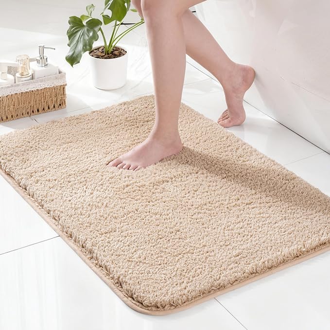 Exclusivo Mezcla Bathroom Rugs Mat 17x24, Extra Soft Non Slip Absorbent Microfiber Bath Rugs, Machine Washable Quick Dry Bath Mats for Bathroom Floor, Shower, Home Decor, Solid Camel