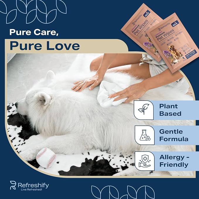 REFRESHIFY Dog Wipes for Paws and Butt - Plant Based Lavender Scented (Pack of 400) - Pet Wipes for Dogs and Cats - Deodorizing Non Toxic Dog Wipes, +12 Additional Travel Wipes