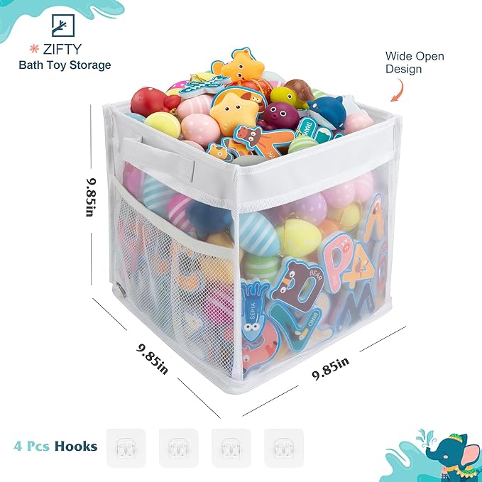ZIFTY Large Bath Toy Storage Organizer Quick Drying, Bathtub Toy Storage Organizer Bath Toy Holder for Bathtub Wide Opening and Large Capacity Wall-Mounted Toddler Bath Gift
