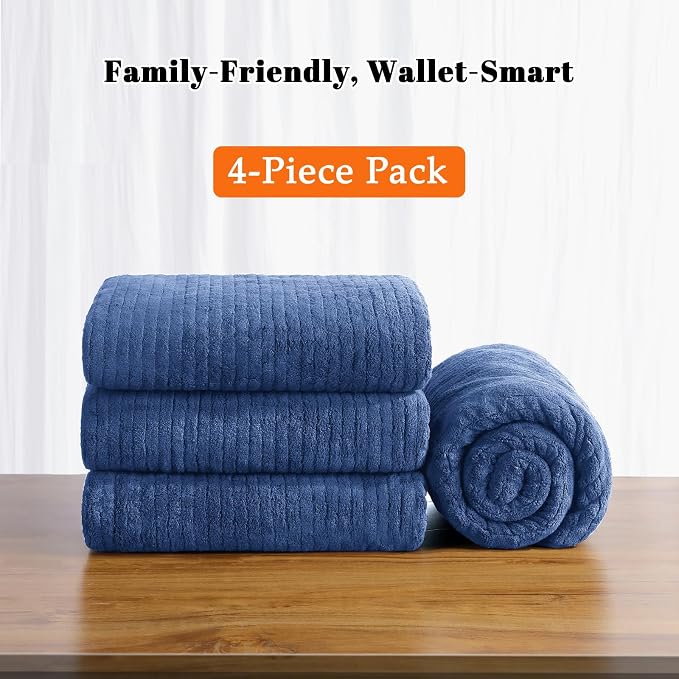 Bath Towels Set of 4 Extra Large 35 x 70 Inches,Luxury Thick High Absorbent and Quick Dry Bath Sheet,Ultra Soft Microfiber,Bathroom,Beach,Yoga,Sport,SPA,Fitness (Navy Blue)