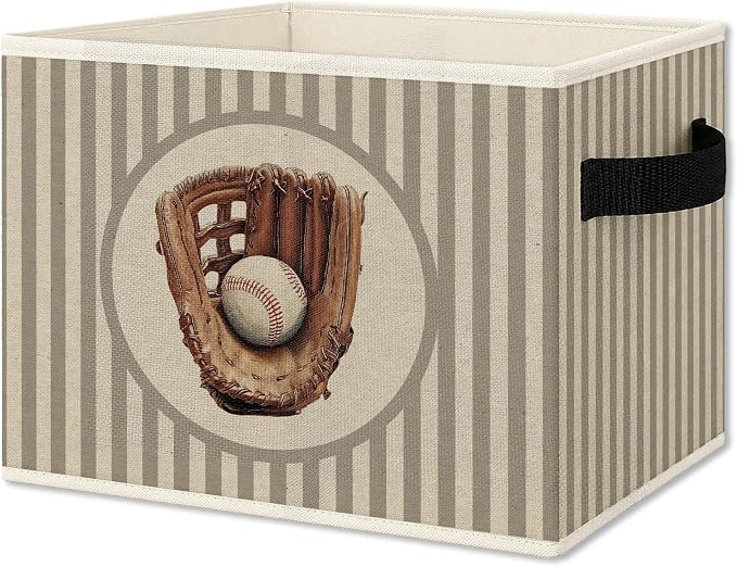Vintage Baseball Nursery Foldable Storage Bins Box with Handles, Baseball Room Decor for Boys, Sports Collapsible Organizer Basket for Kids Nursery Room Bedroom Playroom Clothes Toys Books
